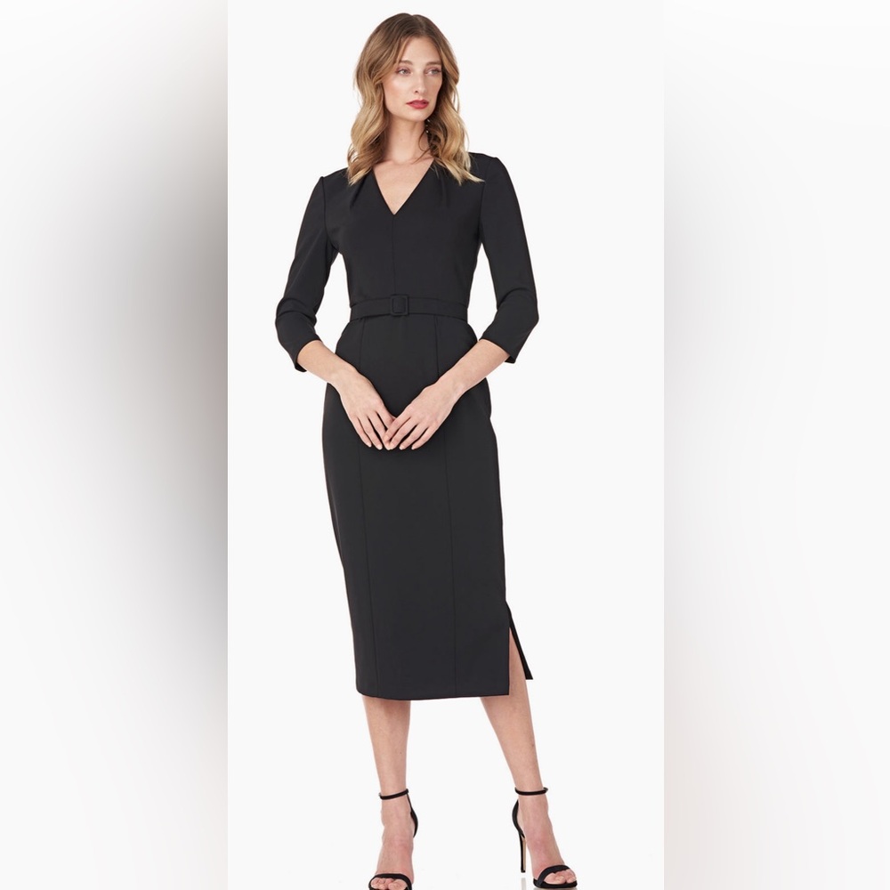 Kay Unger Skylar swan neck midi dress in black. Size 8. Only worn once.